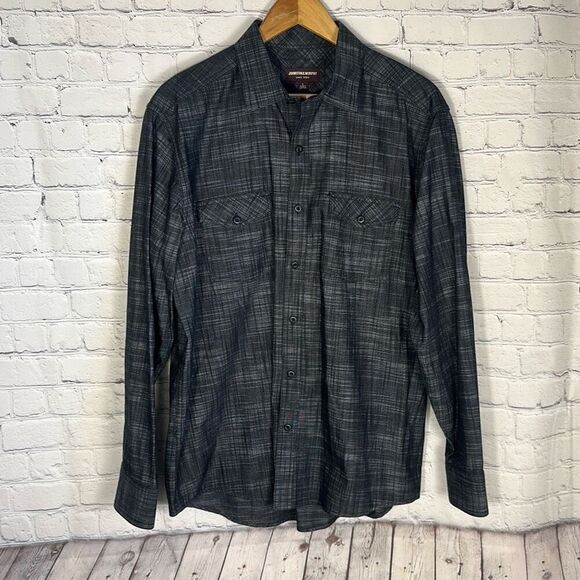 Johnston & Murphy Black Plaid Button Down shirt L Large 100% cotton - Picture 1 of 7